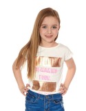 Girls\' T-shirt with inscriptions, cream, NDZ8194 - Online store - Boutique